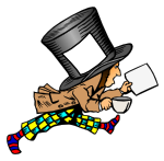 mad hatter with clean label on hat holding paper