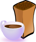 Cup of Coffee with Sack of Coffee Beans