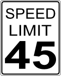 CA speed limit 45 roadsign
