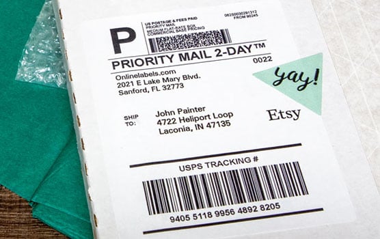 Etsy shipping labels in use