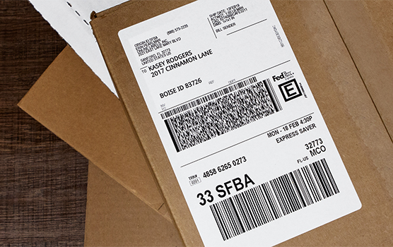 Fedex shipping labels in use.