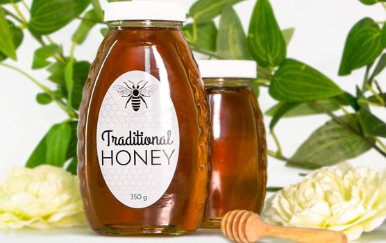Honey jar labels in use