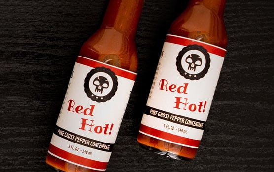 Hot sauce labels in use