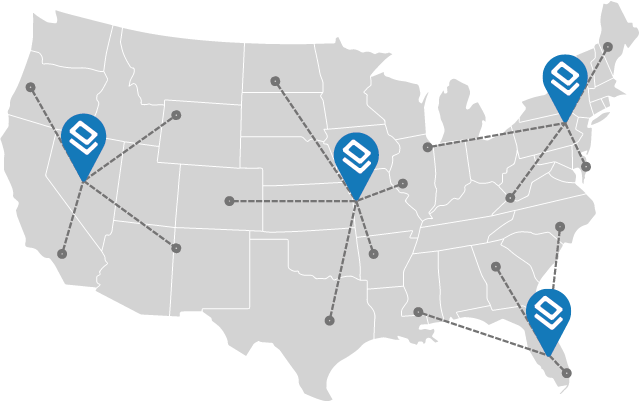 Map of the US with pins