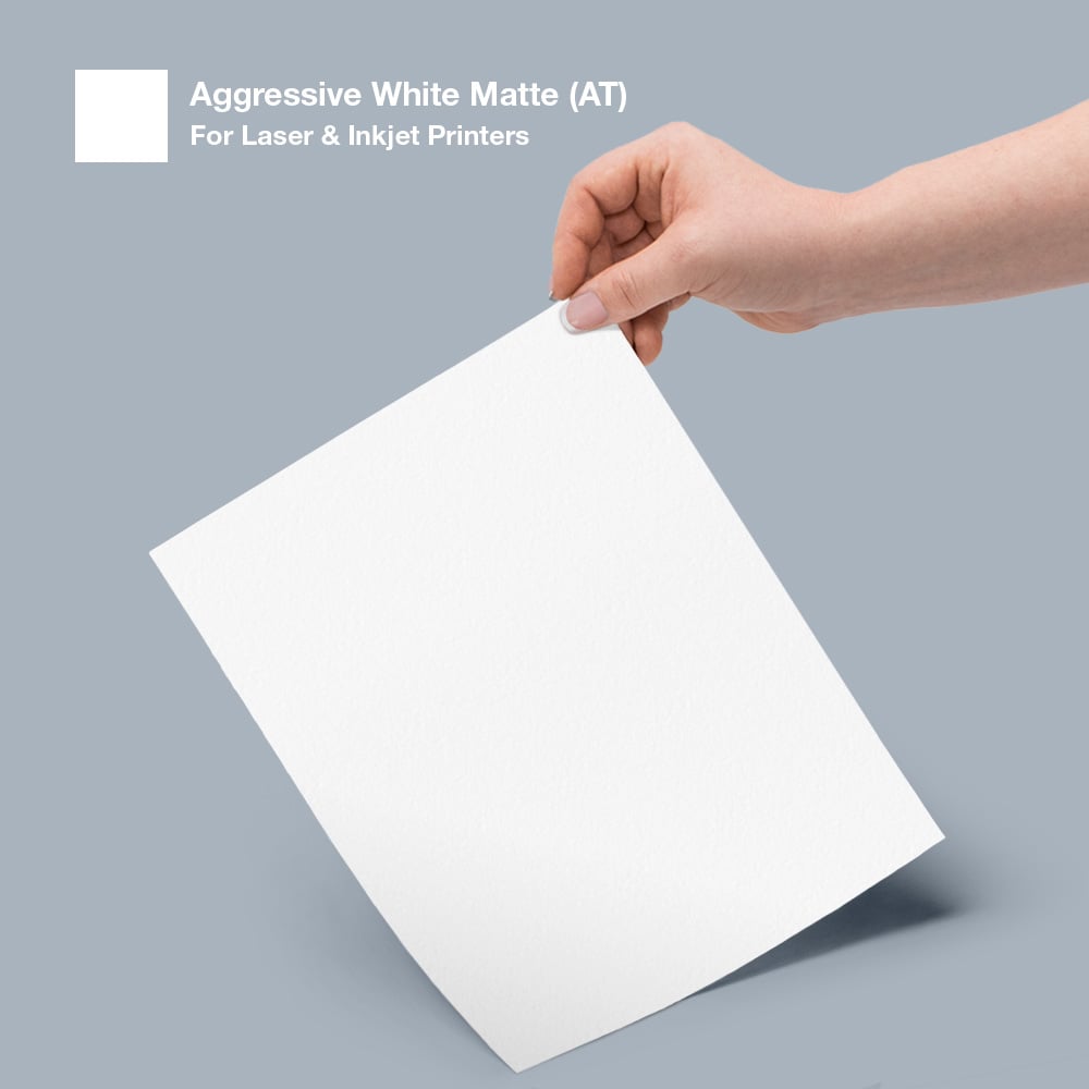 Aggressive White Matte label sheet and color swatch.
