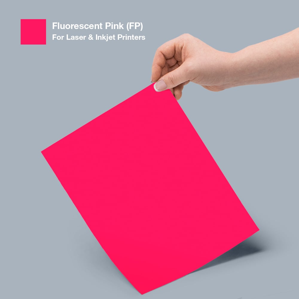 Fluorescent Pink label sheet and color swatch.
