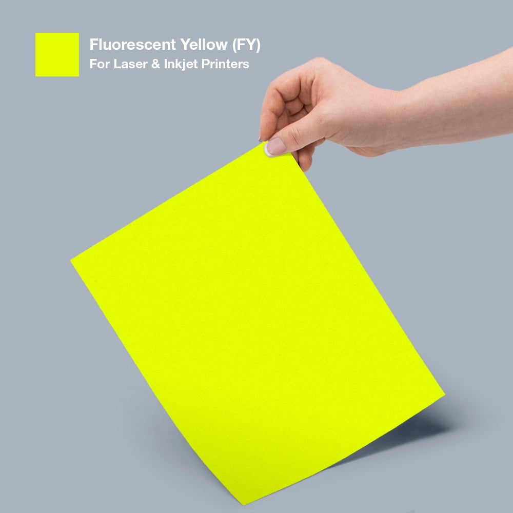 Fluorescent Yellow label sheet and color swatch.