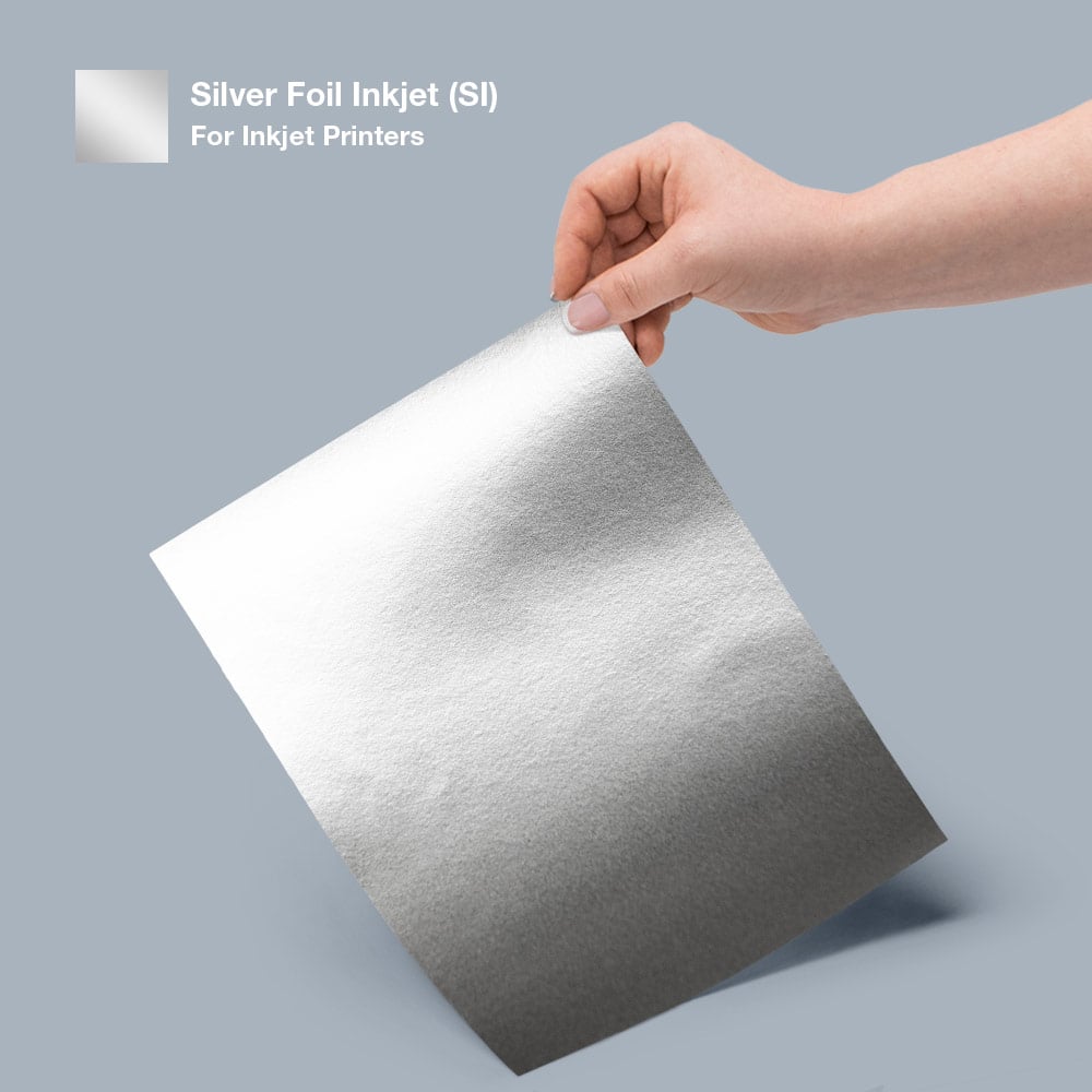 Silver Foil Inkjet label sheet and color swatch.