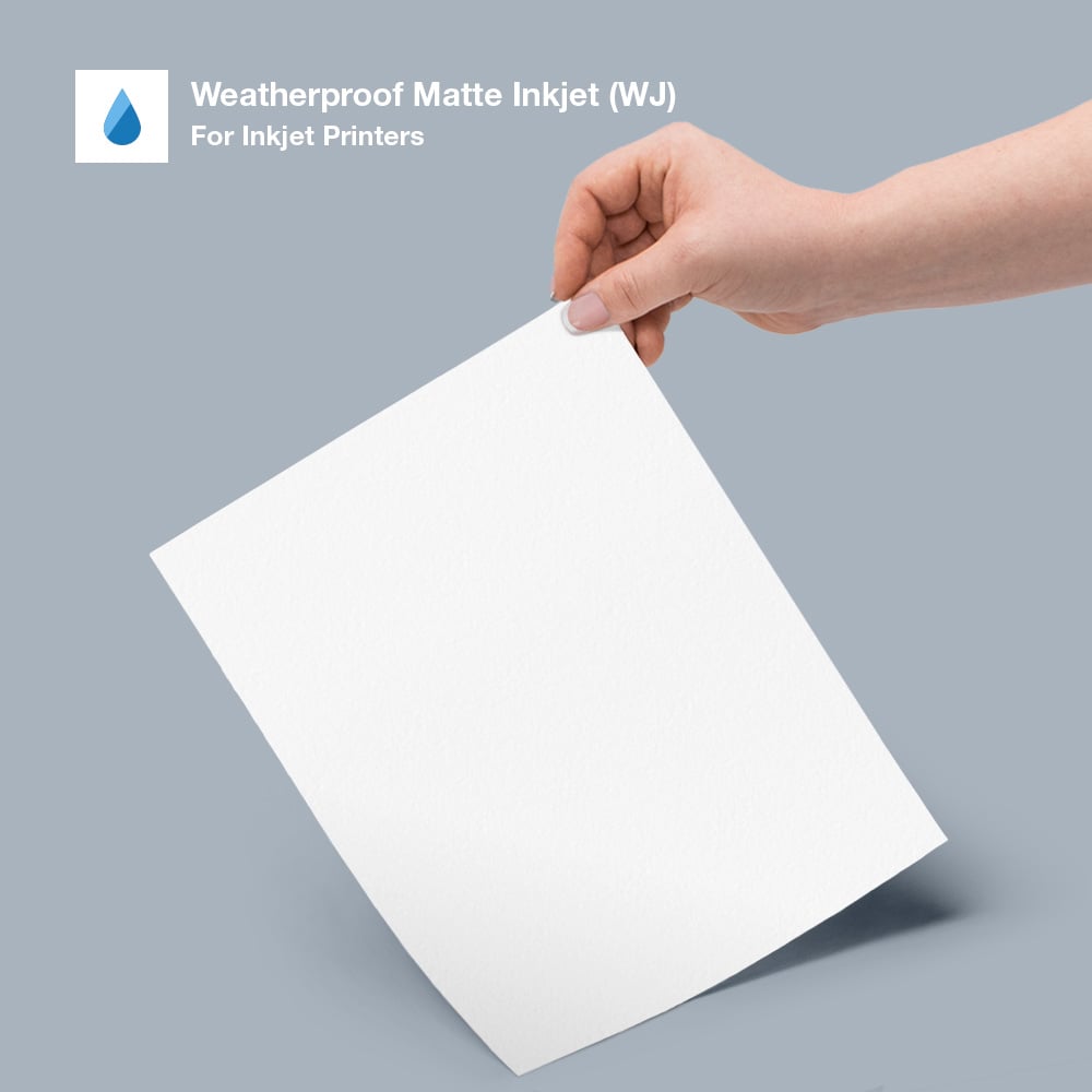 Weatherproof Matte Inkjet label sheet and color swatch.