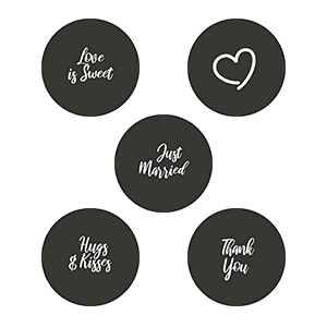 Assorted Kiss Candy Labels (Black) - Pre-Printed Wedding Favor Candy Labels
