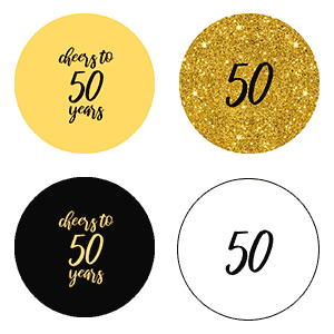 Happy 50th Birthday Kiss Candy Labels (Black, Gold) - Pre-Printed
