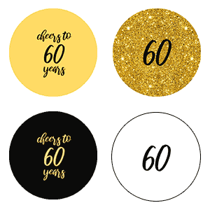 Happy 60th Birthday Kiss Candy Labels (Black, Gold) - Pre-Printed