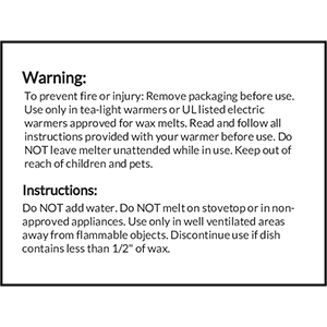 Wax Melt Warning Labels - Pre-Printed Labels