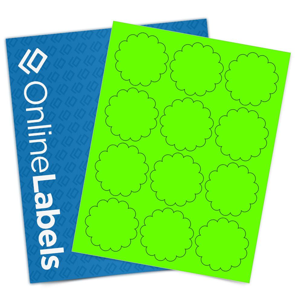 2.5 Scalloped Edge Labels, 100 Sheets, Fluorescent Green