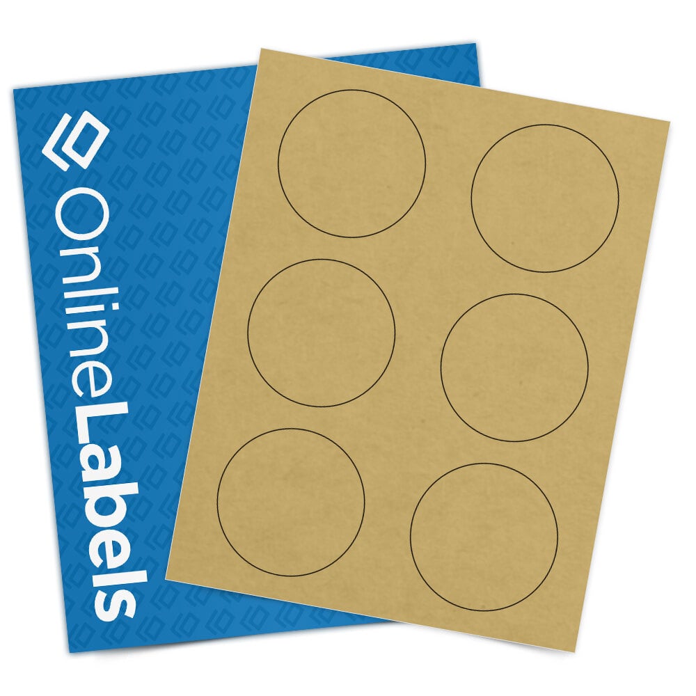 3 Circle Labels, 10 Sheets, Brown Kraft