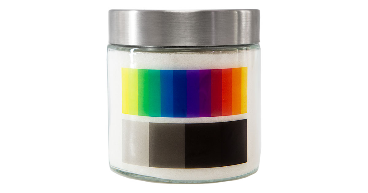 Color gradient printed on clear label against white