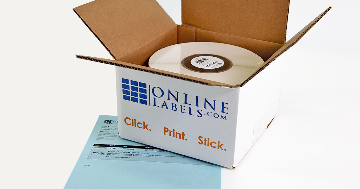 Box for small/small quantity roll labels from OnlineLabels.com